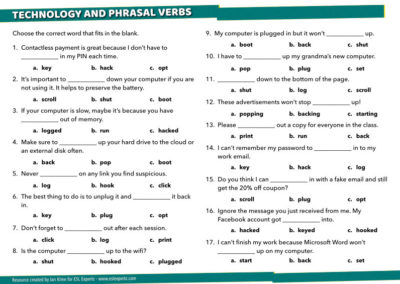 Phrasal Verbs And Technology Worksheet ESL Expertz