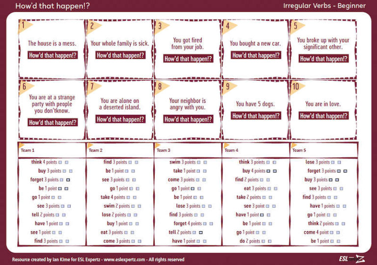 Irregular Verbs Game Esl Expertz