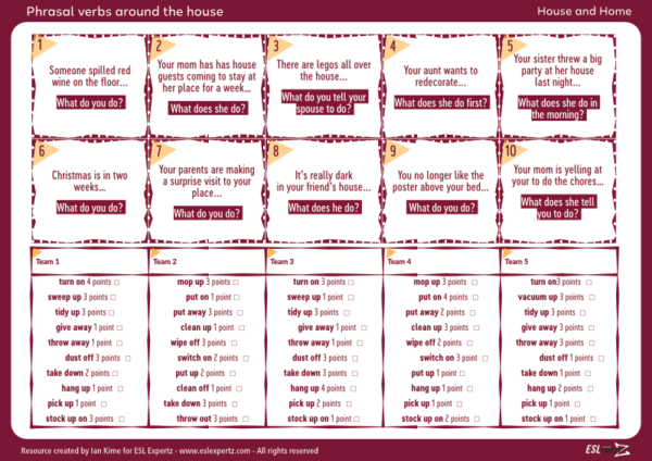 Practice phrasal verbs around the house with an interactive activity