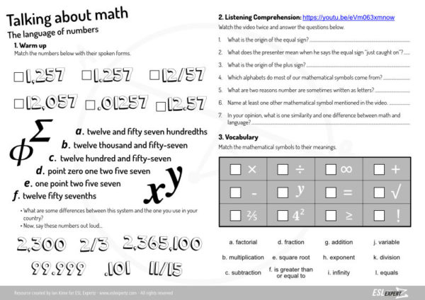 numbers and math in english