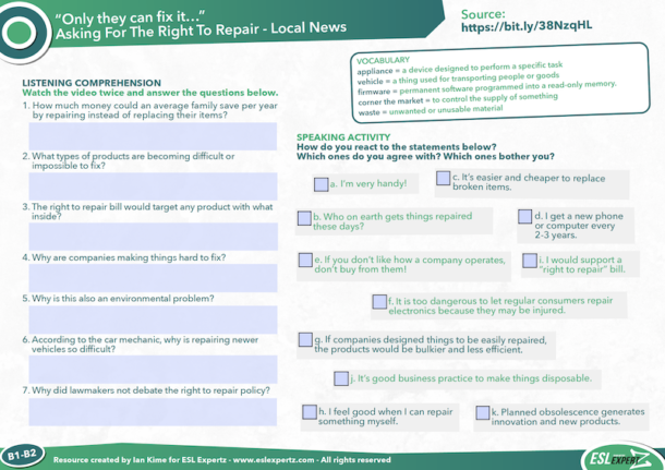 Online Friendly ESL Discussion: The Right to Repair - ESL Expertz