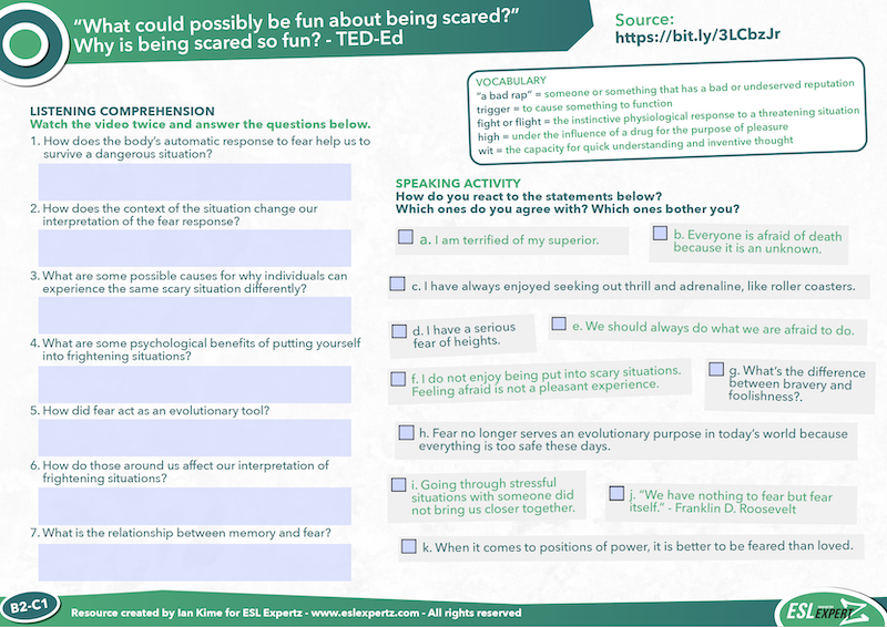 Online Friendly Esl Discussion Worksheet Fear Esl Expertz 9567