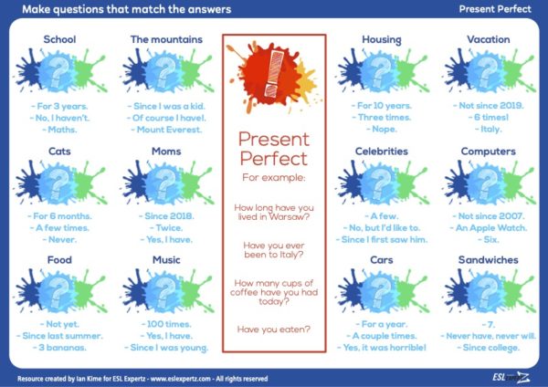 Present Perfect For and Since - Board Game - ESL Expertz