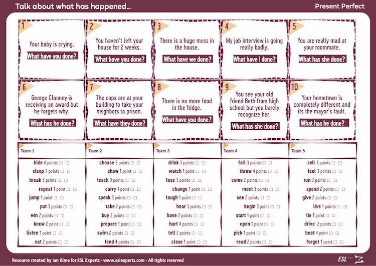 Present Perfect For and Since - Board Game - ESL Expertz