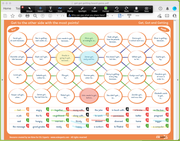 Get Got Getting Board Game ESL Expertz
