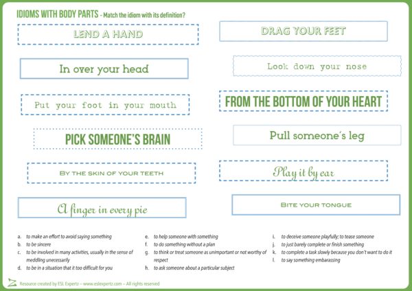 idioms with body parts activity