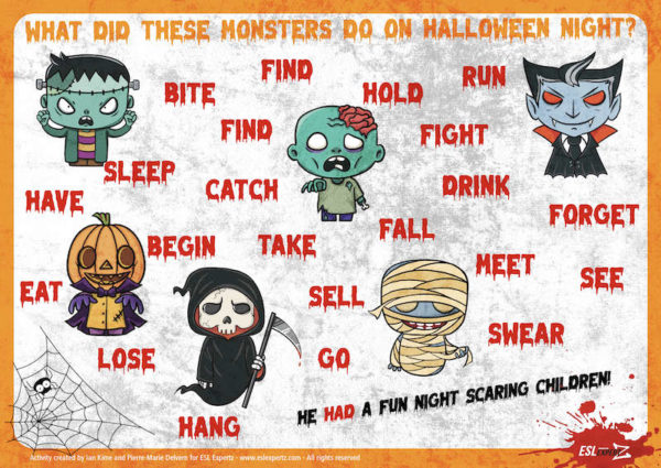 halloween esl activity with irregular verbs