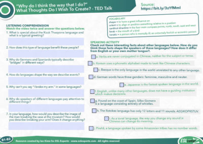 Online Friendly ESL Discussion Worksheet: Language and Thought - ESL