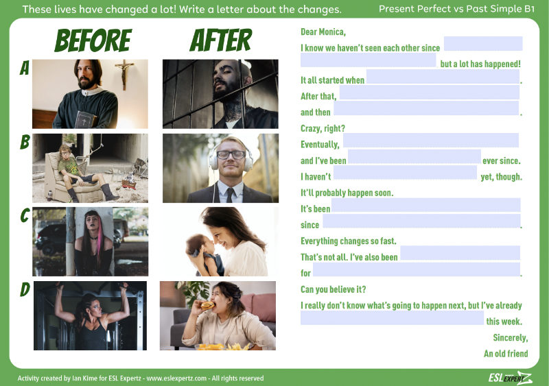 Present Perfect Before and After Writing Activity
