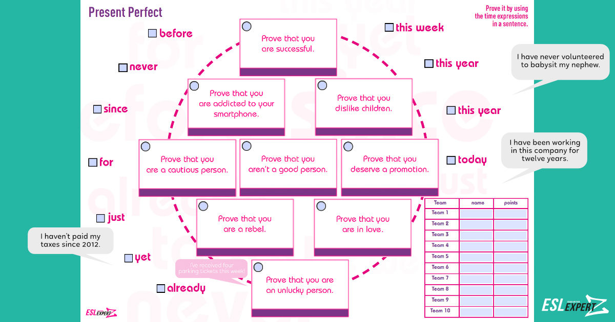 Present Perfect For and Since - Board Game - ESL Expertz