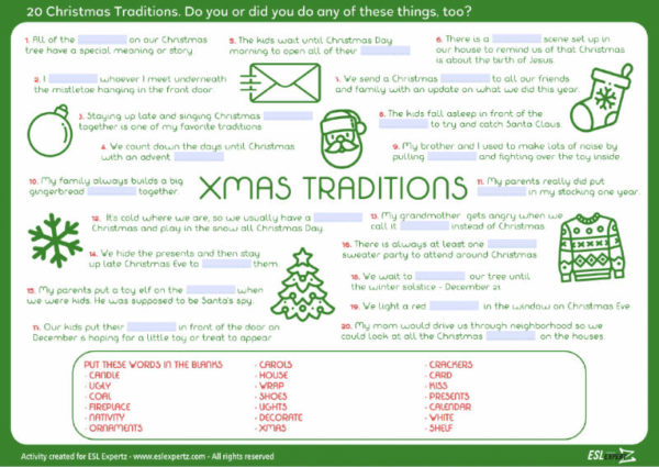 Christmas Traditions Vocabulary Activity