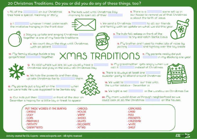 Christmas Traditions Vocabulary Activity - ESL Expertz