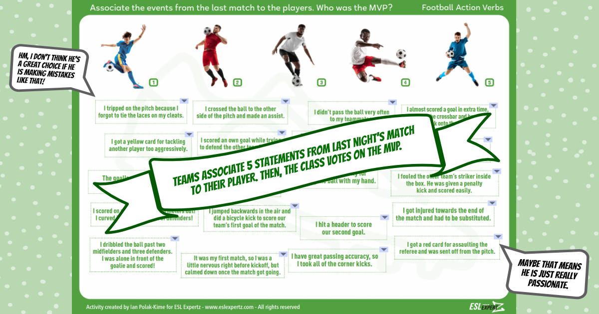 Football Action Verbs Activity ESL Expertz