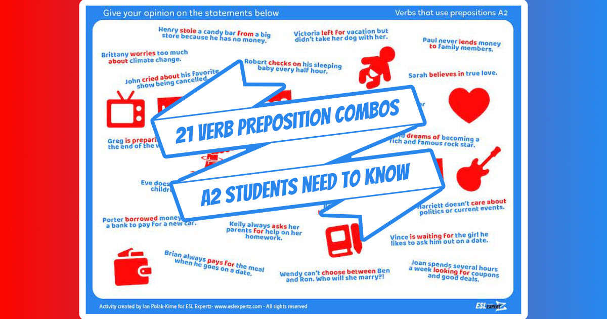 Verbs and Prepositions Activity for Beginners ESL Expertz