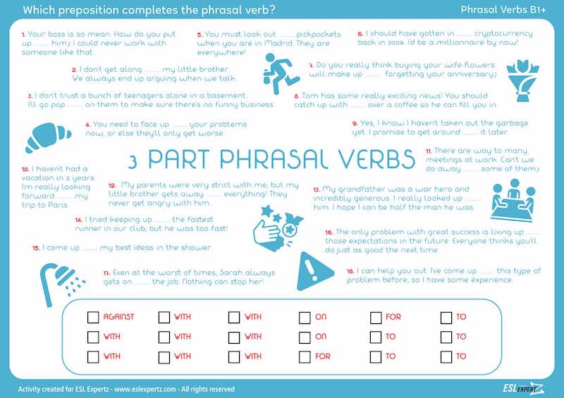 Three Part Phrasal Verbs Exercises