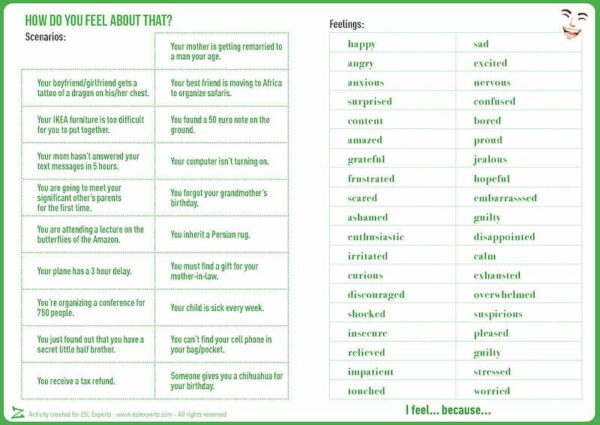 feelings and scenarios activity