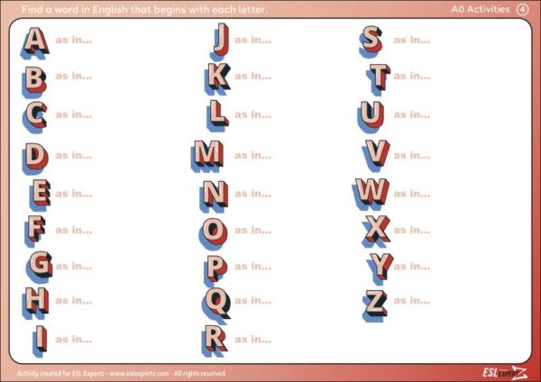 a0 alphabet and spelling activity
