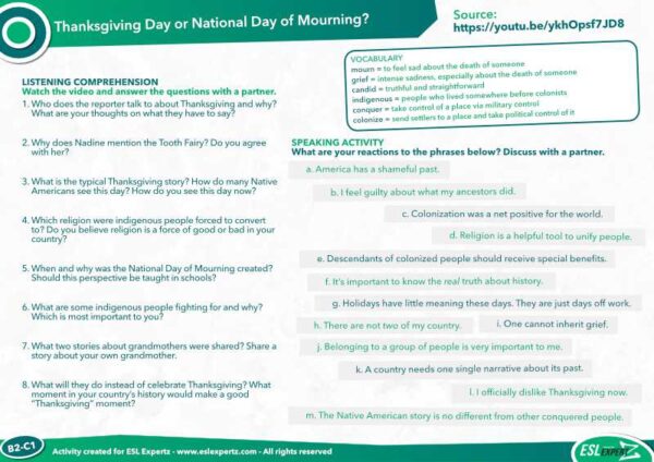 esl discussion national day of mourning