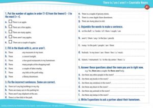 grammar worksheet there is are arent countable noun quantifiers