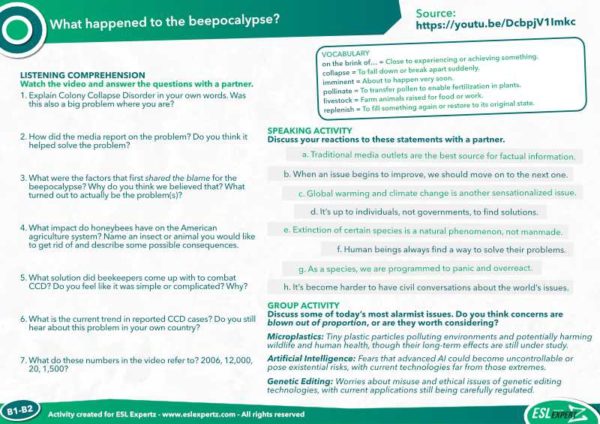 esl discussion worksheet beepocalypse