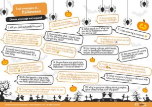 esl halloween writing activity sms game