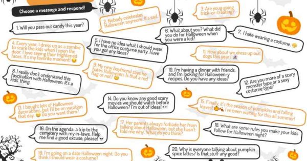 esl halloween writing activity sms game