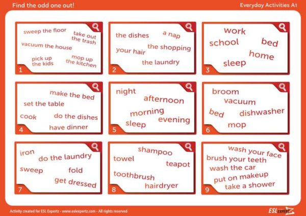 esl everyday vocabulary activity