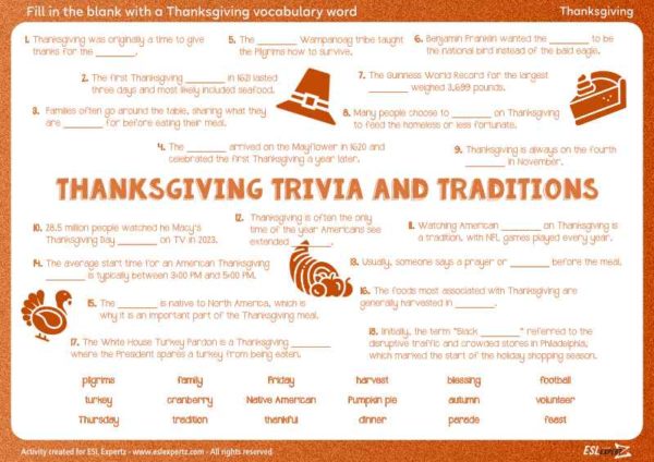 esl thanksgiving traditions and trivia