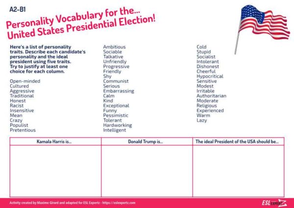 esl activity for presidential election