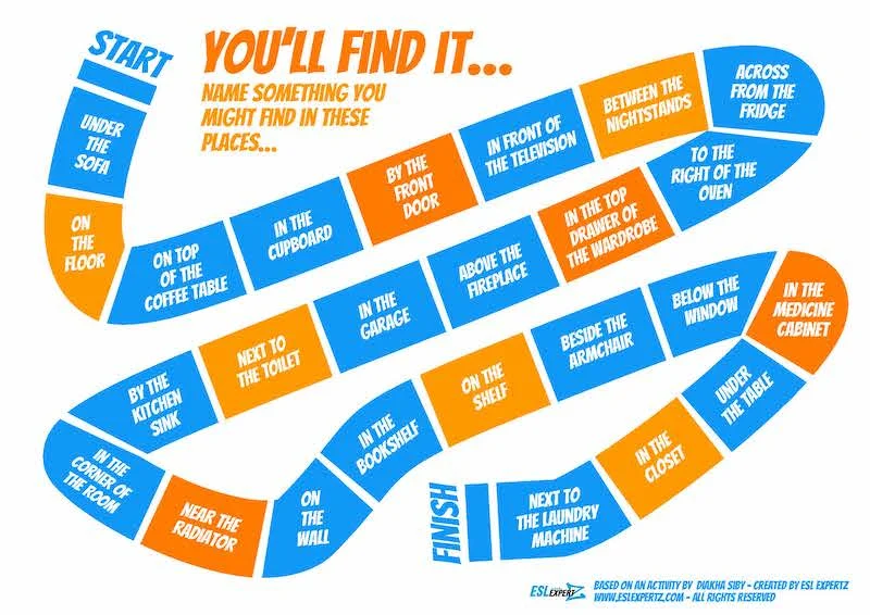 prepositions of place in the home board game