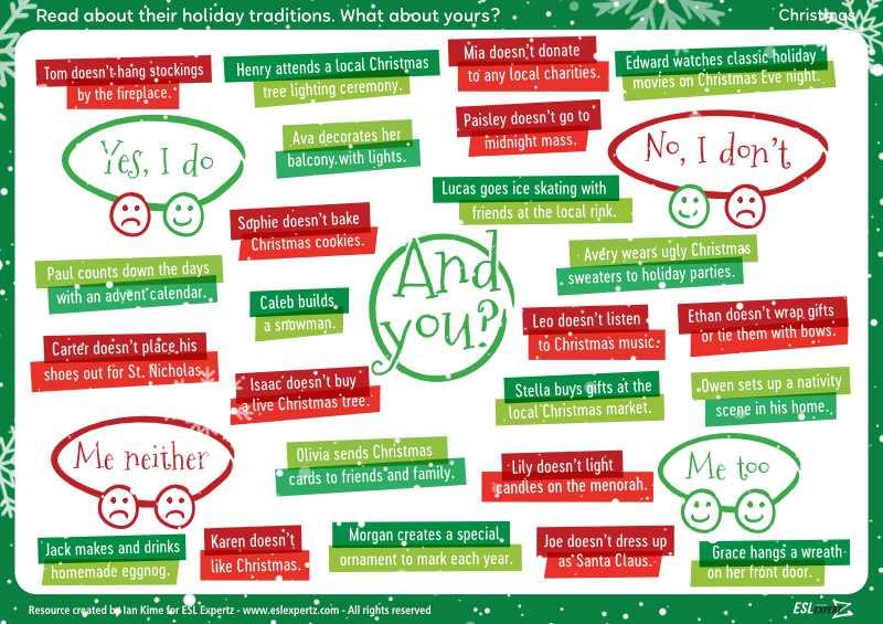 esl christmas traditions verbs vocabulary